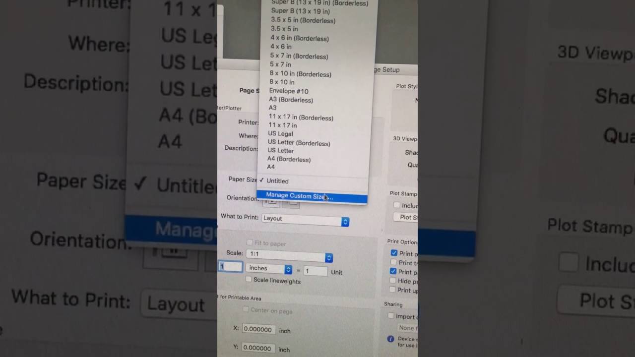 get my page setup manager to be at 0 in autocad for mac